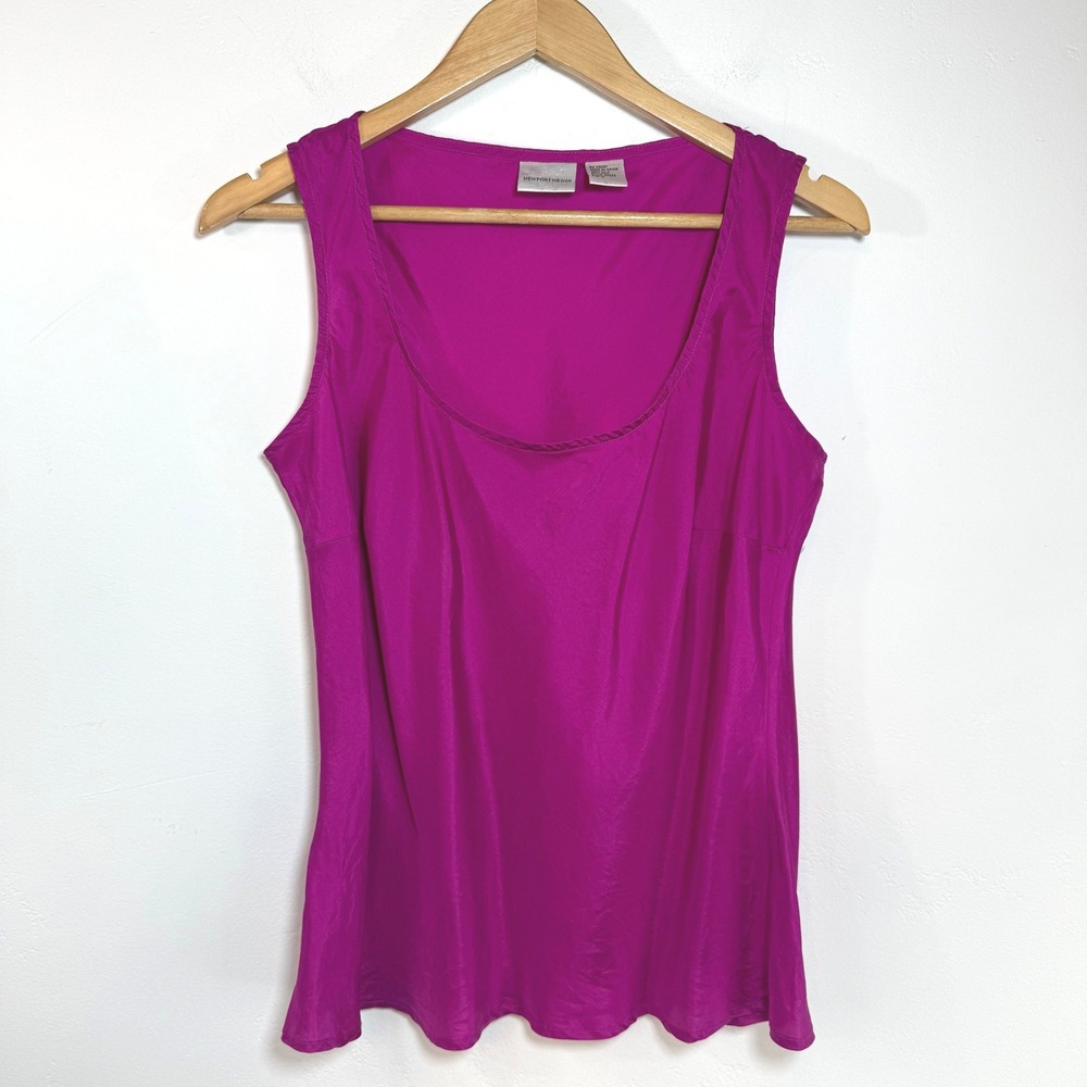 Newport News 100% Silk Tank Top Fuchsia Pink Scoop Neck Y2K Glam‎ Going Out 10